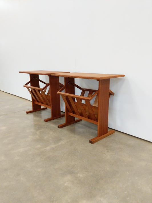 Pair of Vintage Mid Century Modern Teak Side Tables with Record / Magazine Rack