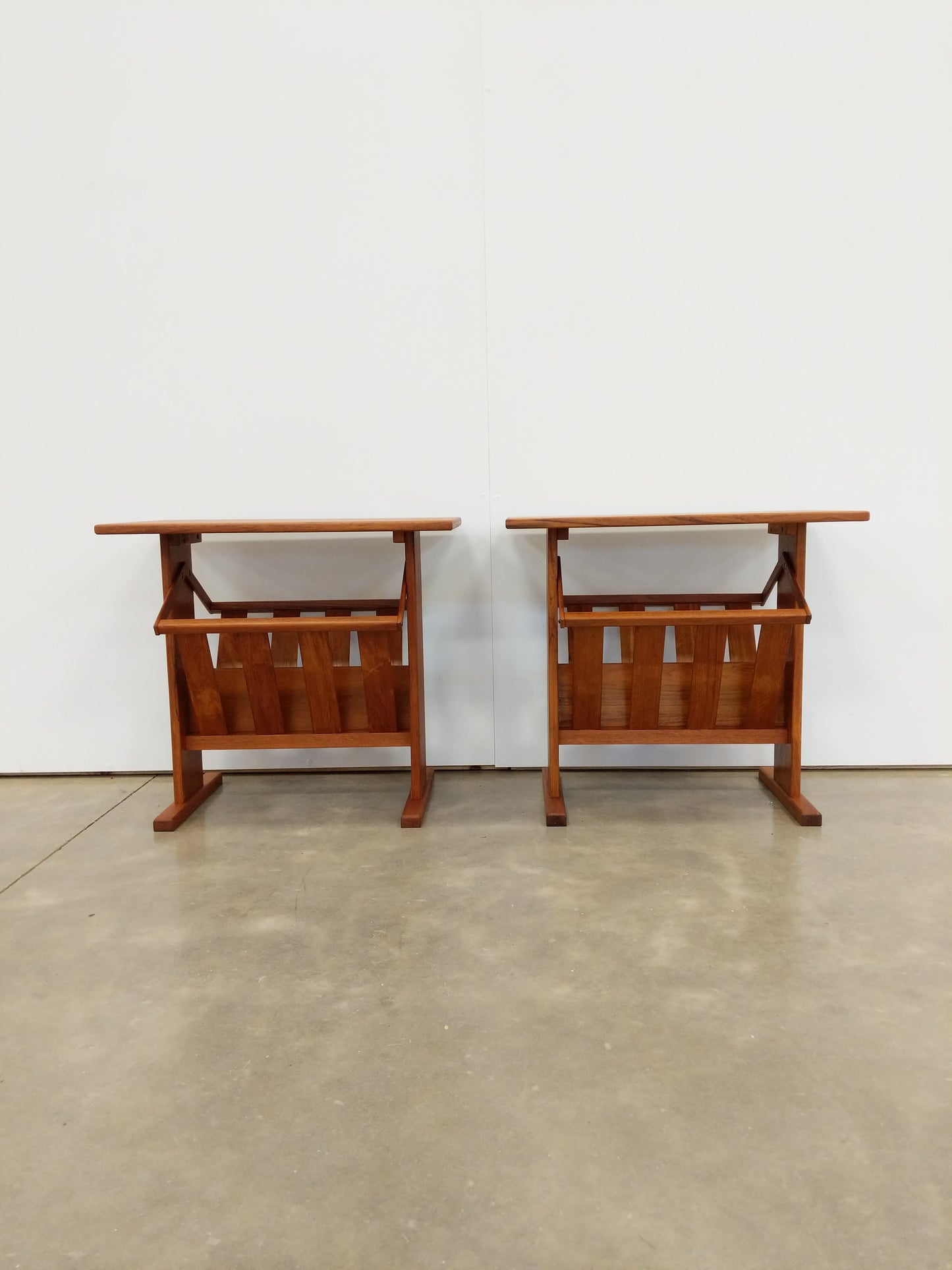 Pair of Vintage Mid Century Modern Teak Side Tables with Record / Magazine Rack