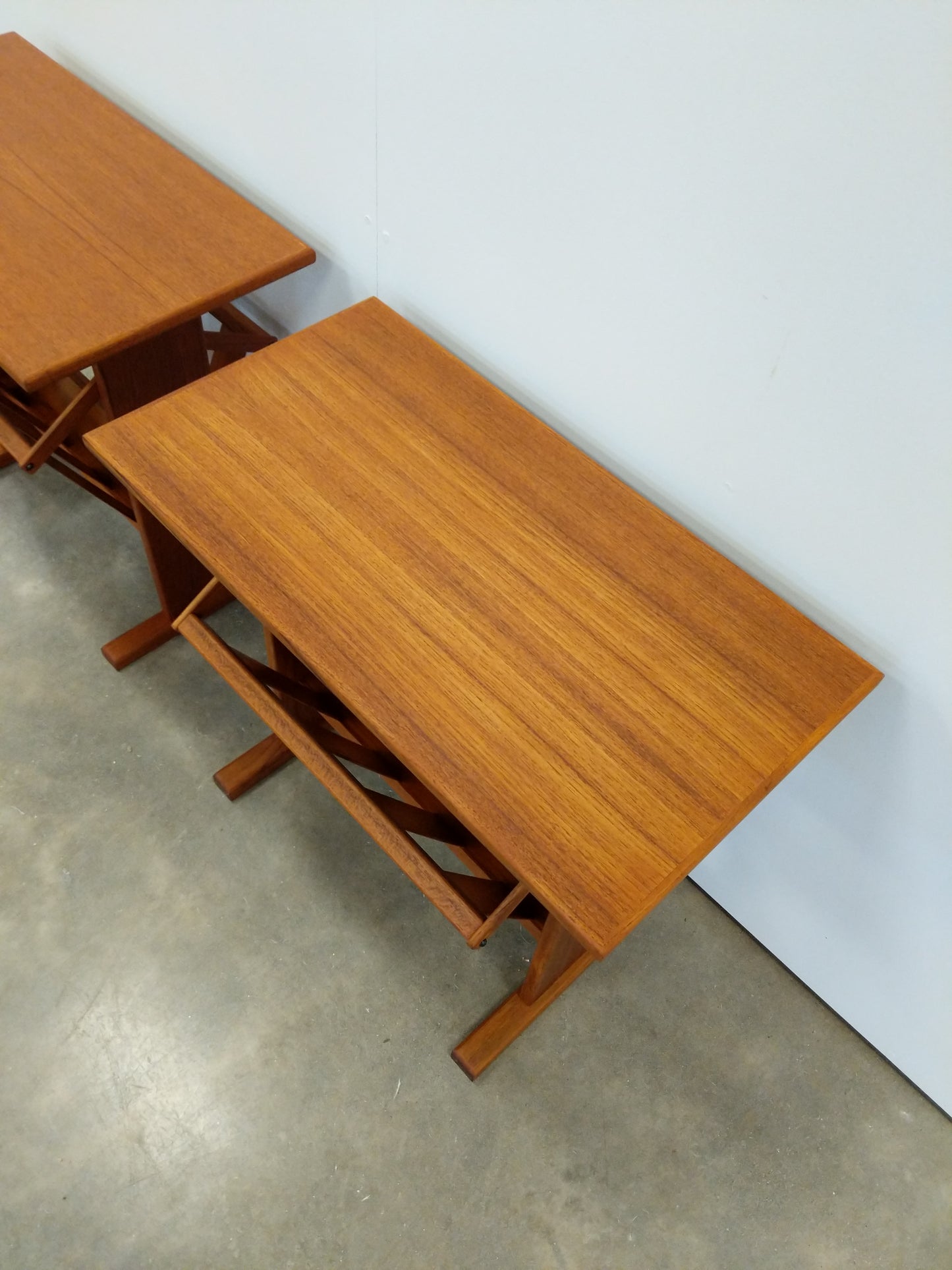 Pair of Vintage Mid Century Modern Teak Side Tables with Record / Magazine Rack