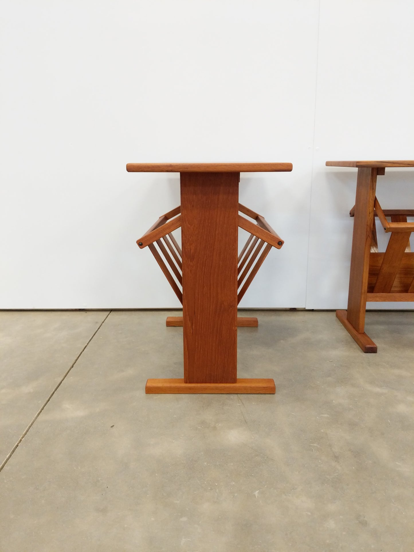 Pair of Vintage Mid Century Modern Teak Side Tables with Record / Magazine Rack