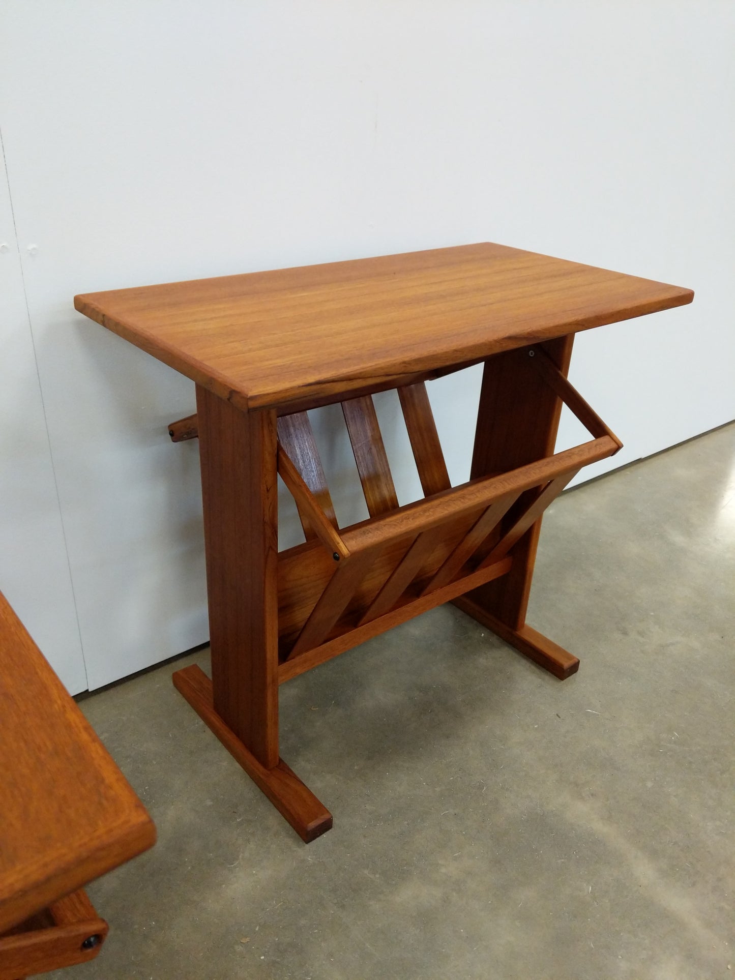 Pair of Vintage Mid Century Modern Teak Side Tables with Record / Magazine Rack