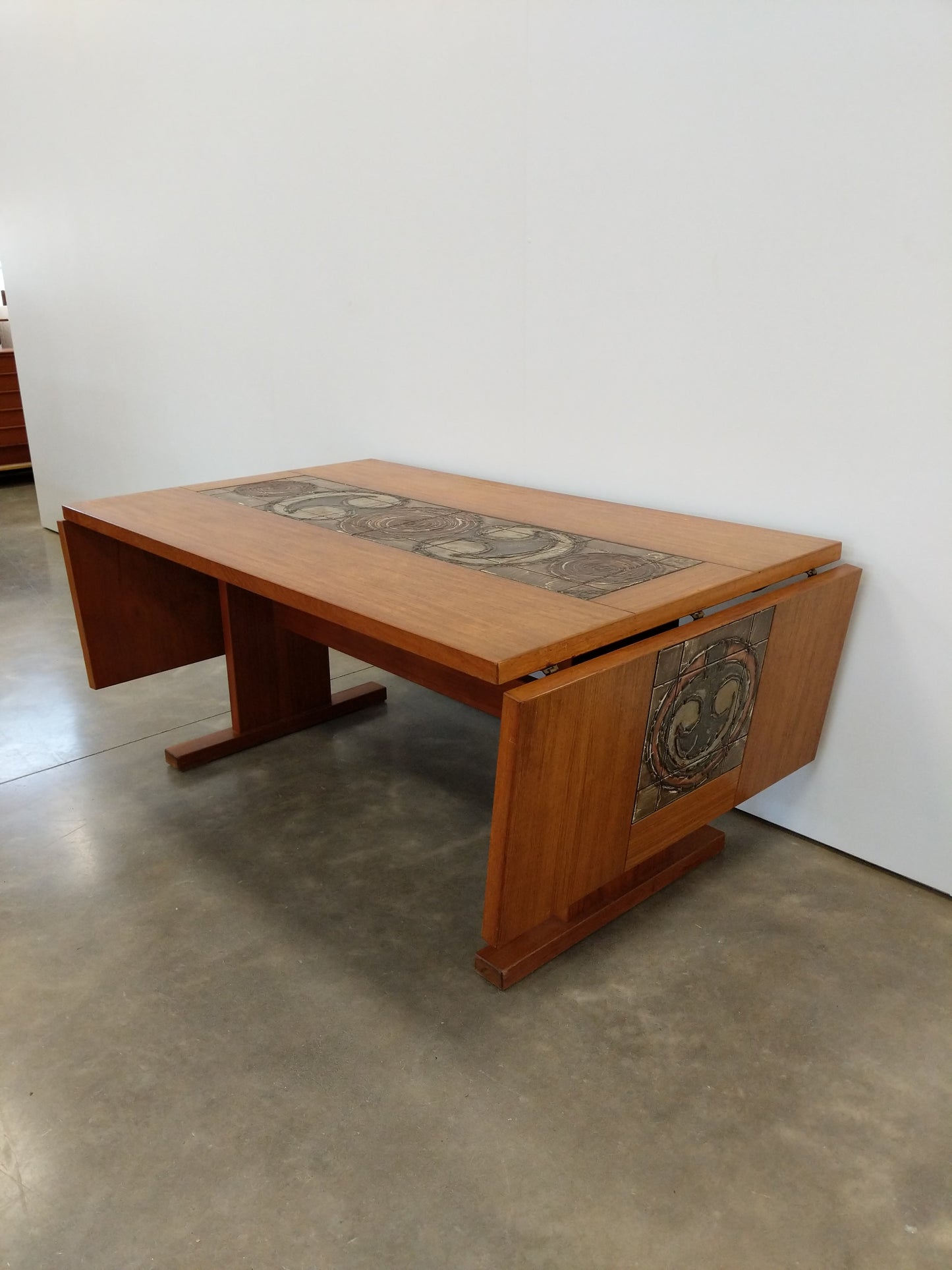 Vintage Mid Century Modern Teak and Tile Ox Art Dining Table