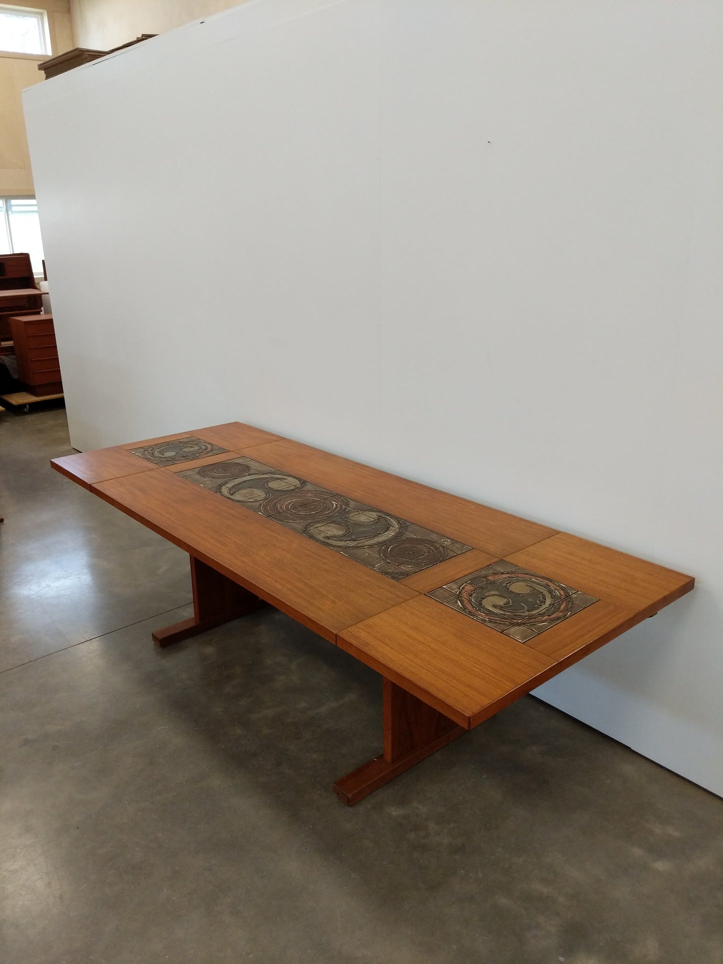 Vintage Mid Century Modern Teak and Tile Ox Art Dining Table