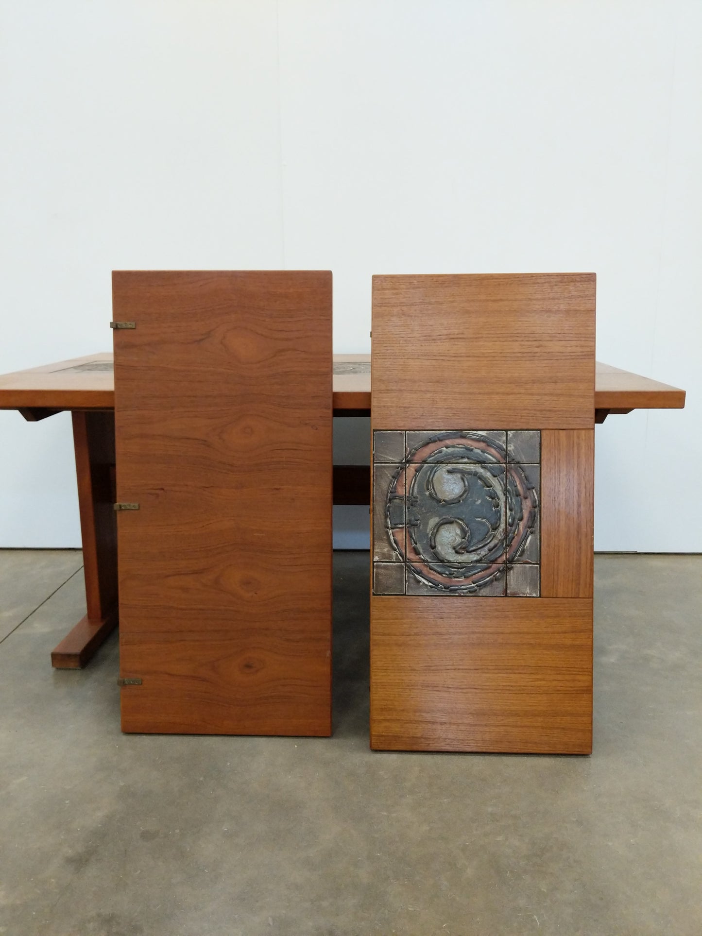 Vintage Mid Century Modern Teak and Tile Ox Art Dining Table