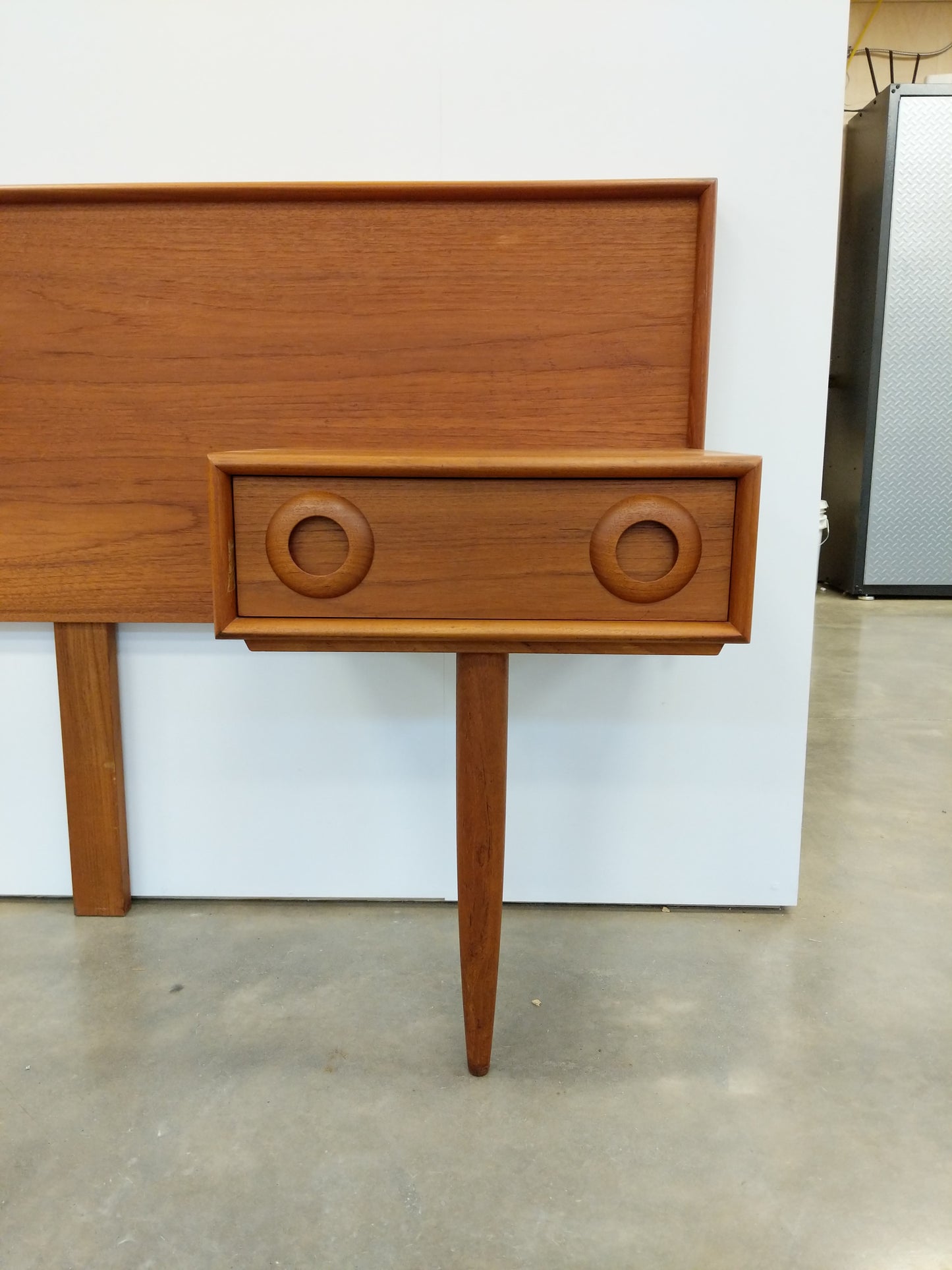 Vintage Mid Century Modern Teak King Headboad with Nightstands